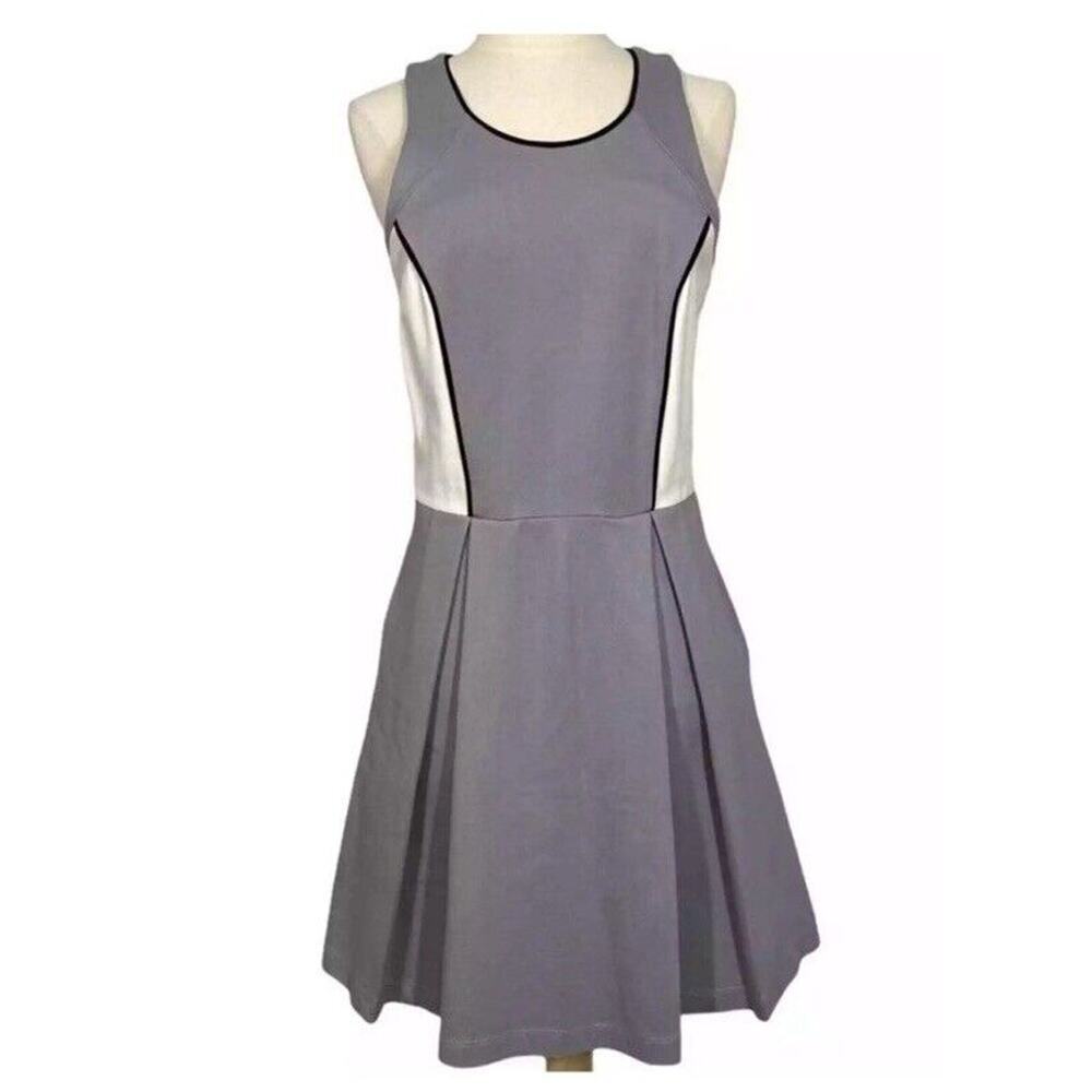 ANTHROPOLOGIE TL The Letter Fit & Flare Colorblocked Dress Small, Gray and White